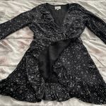 Privacy Please Revolve Wrap Black Polka Dot Ruffle Long Sleeve Mini Dress, size S Photo 6