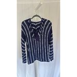Michael Stars $158  Navy Blue Striped Lightweight Hoodie Sweater Women's Size L Photo 5