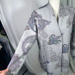 Peck & Peck  Open Front Blazer Jacket L Gray Paisley‎ Floral Button Career Boho Photo 1