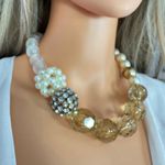 ZARA  Gold and Cream Statement Necklace with Crystal Accents Photo 4