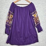 Free People Free‎ People Dress M Purple Embroidered Boho Fleur Du Jour Peasant Off Shoulder Photo 8