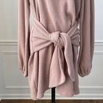 Saints + Secrets Beige Knit Front Knot Dress Balloon Sleeves L Photo 5