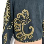 Vintage 90s Michael Simon Black Gold Metallic Embroidered Cropped Knit Cardigan Size L Photo 6