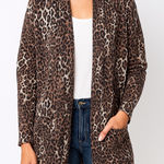 Sanctuary  Sweater Women Leopard Print Cardigan Open Front Pockets Brown Medium‎ Photo 0