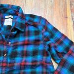 American Eagle Boyfriend Fit Ah-Mazingly Soft Teal and Red Plaid Shirt size XS Photo 4