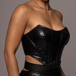 JLUXLABEL  black faux leather crocodile-effect corset top NWT Photo 0