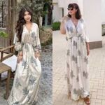 ZARA Wrinkle Effect Satin Maxi Kaftan Dress Ecru Sage Green Size S NWT Photo 5