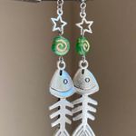 Handmade fish bone boho funky unique dangle earrings🌀🐟💙 Photo 1
