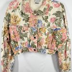 Vintage 80's Jolly floral cotton denim cropped jean jacket size large Pink Photo 0
