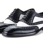 Lethato Black and White Leather Spectator Wingtip Oxford Shoes Size 9 Photo 0