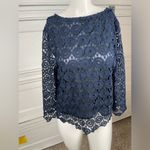 Acrobat Navy Floral Lace Women's Top Blue Size M Photo 4