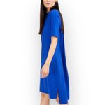 Eileen Fisher High-Low Dress Women's Large Blue Wide Rib Stretch Mock Neck Photo 11