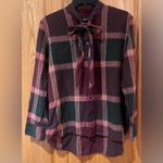 Madewell  Plaid‎ Tie-Neck Button-Down Cowgirl Western Shirt in Cherry Wood XXS Photo 11