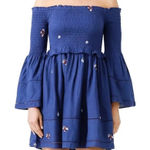 Free People  Counting Daisies Navy Floral Embroidered‎ Off Shoulder Dress Size S Photo 0