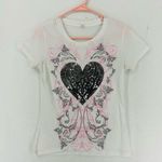 Y2K Heart Spiral Graphic T Shirt Womens Medium White Photo 0