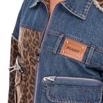Stylish Denim and Leopard Print Jean Jacket Blue Photo 3
