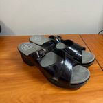 Dansko  Sela Patent Leather Slip On Sandal Heel Criss Cross Strappy Buckle Black Photo 2