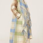 Cinq à Sept CINQ A SEPT Lita Fringe Plaid Green Off-White Wool Duster Coat Size Medium Photo 5