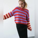 ZARA  Chunky Knit Crew Neck Oversized Striped‎ Sweater Balloon Sleeves Size Small Photo 2