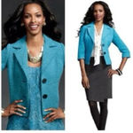 CAbi  186 Jacket Blazer Teal Turquoise Blue Boucle Tweed Wool Blend Size 6 Small Photo 8