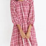 Madewell Plaid Shirred Babydoll Mini Dress 3/4 Sleeve Azalea Plaid Sz M Photo 4