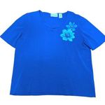 Alfred Dunner Bright Royal Blue Pullover Blouse Flower Decoration Size L Photo 6