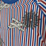 LuLaRoe  Jane Short Sleeve Sweatshirt Size Medium Airplane Stripes Fireworks 4th Photo 1