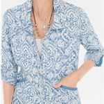  Blue Medallion-Print Utility Jacket Size Medium‎ Chico's Size Medium Photo 0