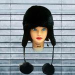 ADRIENNE LANDAU Real Fur Rabbit winter hat Black Photo 2