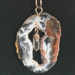 Sliced Orca Agate Geode Gemstone Pendant Necklace on 18” Ball Chain Brown Photo 1
