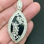 Sterling Silver Vintage 925 Signed Teardrop Oval Black Onyx Leaf Pendant 14.5g Photo 10