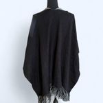Grey and black vintage fringed shawl with a boho vibe Gray Photo 2