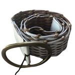 VTG Leather Woven White Bronze Belt Large Oval Brass Buckle Size M Boho Photo 0