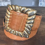 Vintage A. Brod Genuine Leather Wide Patterned Belt Size Large Made in the USA Tan Photo 0