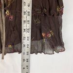 Flamingo size medium tiered vintage Brown Embroidered Top floral boho cottage Photo 5