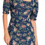 Betsey Johnson Square-Neck Puff-Sleeve Denim Corset Floral Dress Size M NWT Photo 0