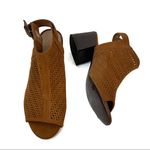 Loft  Brown Laser Cut Textile Open Toe Ankle Strap Heels Photo 4