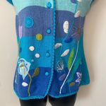 Ocean Nautical Fish Novelty Beach Blue Knit Sweater Sz Medium Vintage Grannycore Photo 1