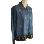 Vintage Denim Christmas Flower embroidered trim button shirt. Blue Size XL Photo 1