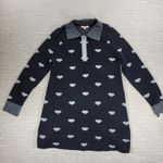 Lisa Todd Sweater Dress Medium Black Gray Heart Print Collared Long Sleeve Knit Photo 1