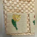 Woven Corn Husk Bag with Beaded‎ Embroidery Flowers and Leather Handle Gold Photo 4