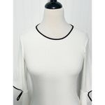 ZARA ‎ Cold Elbow Cutout Ribbed Sweater Crewneck White Black Trim Women's Small Photo 4