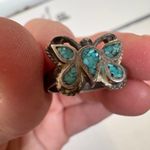 Vintage Native American Silver Turquoise Inlay Butterly Ring Womens 7.5 Estate Photo 3