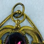 Pendant for Necklace Brass Gold Color Oval Center Stone Purple Color Aged Patina Photo 9