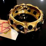 Amrita Singh Shelter Island gold hammered brass and black beveled stones bangle bracelet. NWT Photo 0