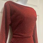 UNBRANDED Red Off Shoulder Glitter Bodycon Midi Party Dress Size M Photo 5