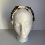 Hand Beaded Mexican Headband – Beige Padded Turban Style Embroidered Boho Gold Photo 2