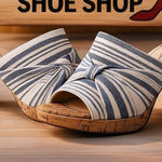 Life Stride Womens Laguna Peep Toe Slip On Heels 9W Blue & Beige Photo 0