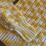 Hand Crochet Crew Neck Sweater Sz. S/M Yellow White Ribbed Cuff Grandma’s Best Photo 5