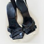 Jimmy Choo Jimmy‎ Choo Black Patent Leather Platform Sandal Cork Wedge Gold Toe Size 38.5/8 Photo 9